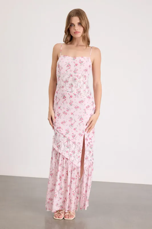 Kasha Light Pink Floral Asymmetrical Maxi Dress made by Lulus