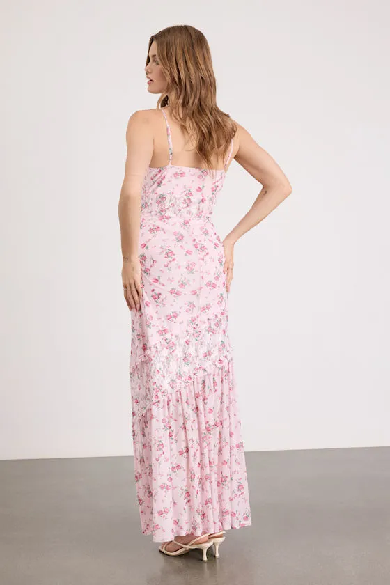 Kasha Light Pink Floral Asymmetrical Maxi Dress sold by Lulus product image thumbnail 3