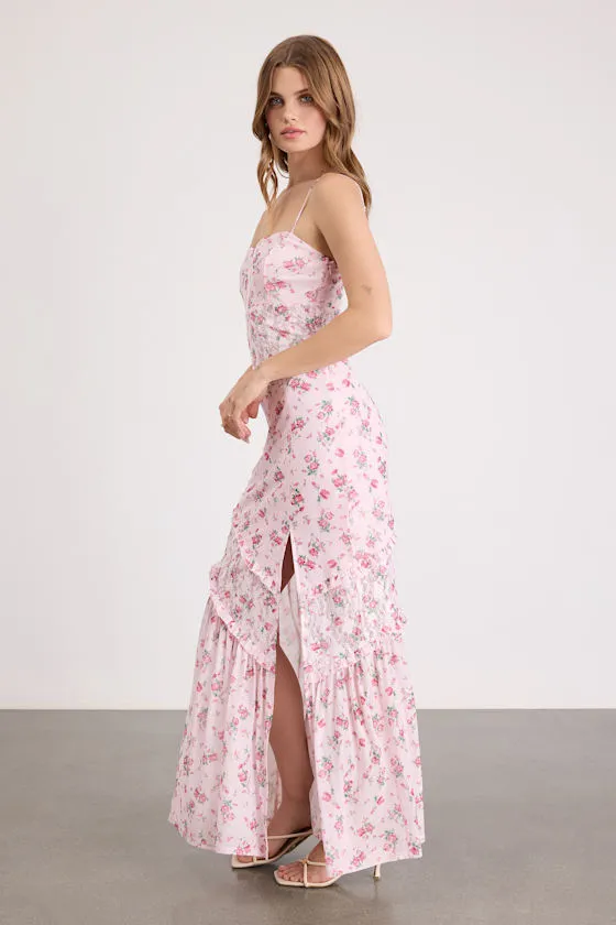 Kasha Light Pink Floral Asymmetrical Maxi Dress sold by Lulus product image thumbnail 4