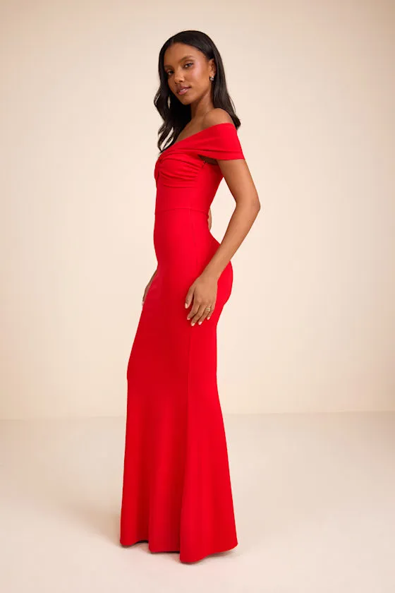 Katerina Red Twist-Front Off-The-Shoulder Maxi Dress sold by Lulus product image thumbnail 4