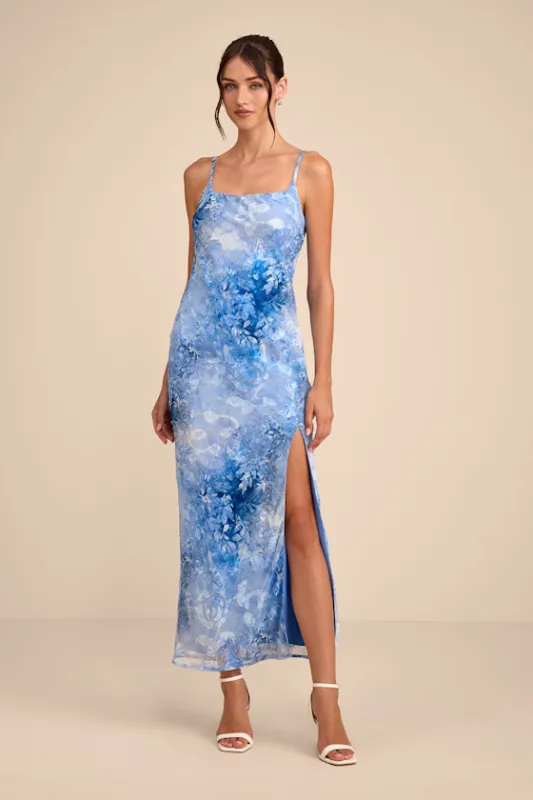 Zyla Light Blue Floral Burnout Slip Maxi Dress made by Lulus