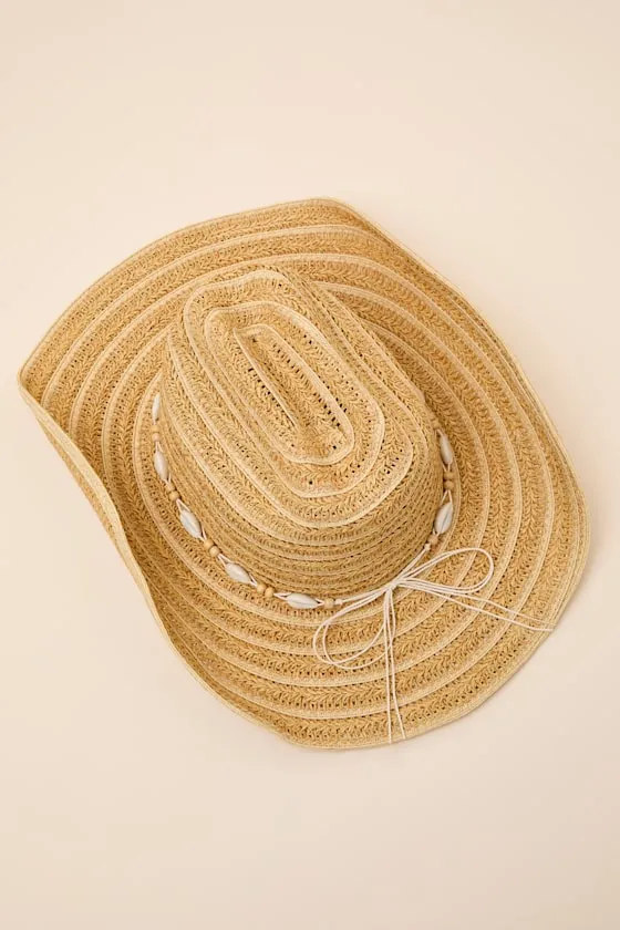 Sundae Natural Stripe Woven Cowboy Hat sold by Lulus