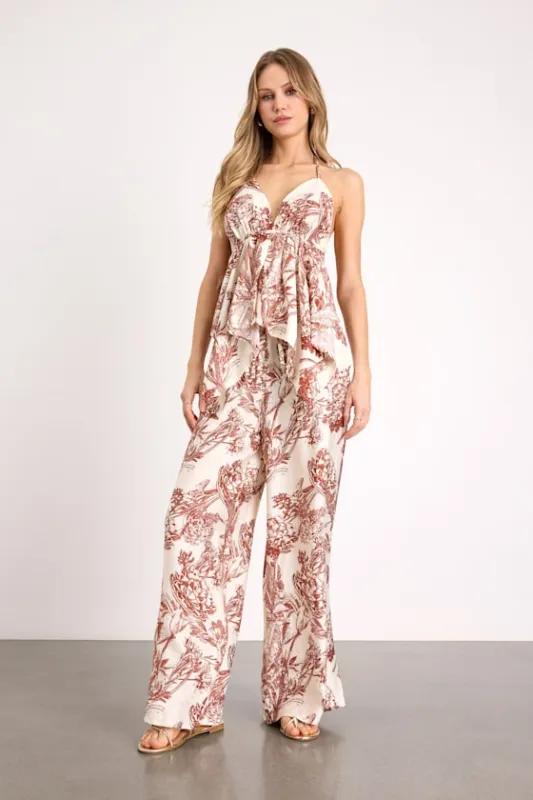 Rona Ivory and Brown Floral Two-Piece Jumpsuit made by Lulus