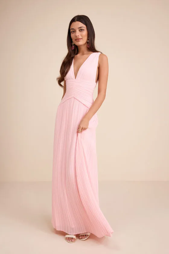 Kelina Light Pink Pleated Drop Waist Maxi Dress sold by Lulus