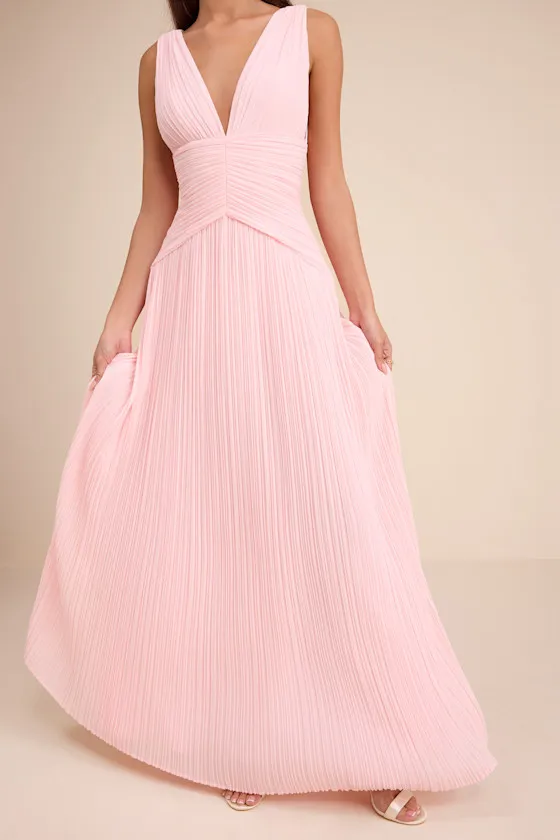 Kelina Light Pink Pleated Drop Waist Maxi Dress sold by Lulus product image thumbnail 2