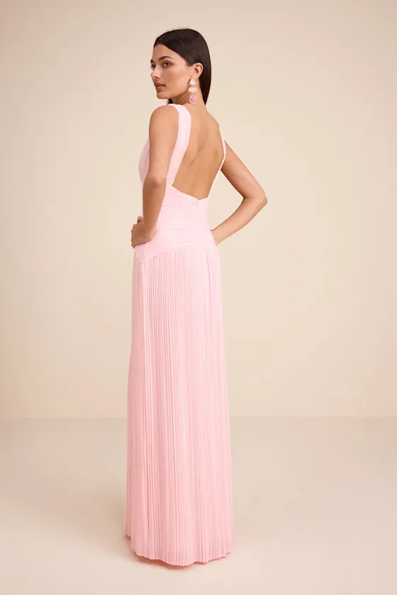Kelina Light Pink Pleated Drop Waist Maxi Dress sold by Lulus product image thumbnail 3