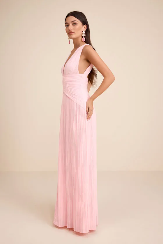 Kelina Light Pink Pleated Drop Waist Maxi Dress sold by Lulus product image thumbnail 4