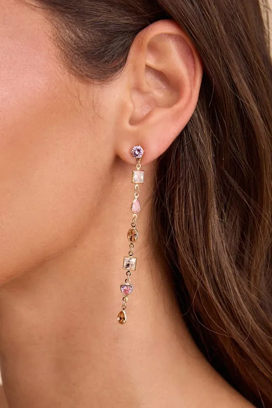 Kemi Gold Multi Rhinestone Drop Earrings sold by Lulus