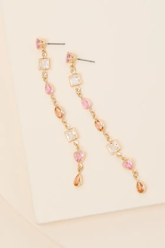 Kemi Gold Multi Rhinestone Drop Earrings sold by Lulus product image thumbnail 4