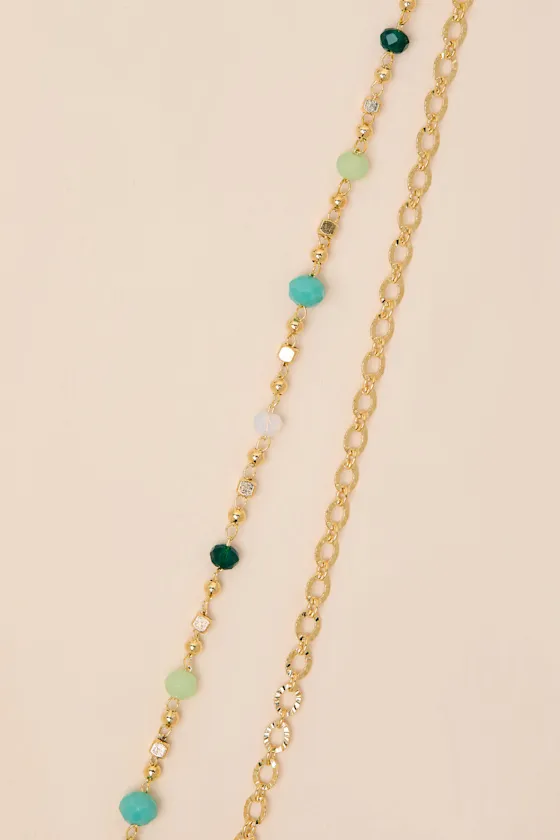 Naleisa Gold Multi Beaded Layered Anklet sold by Lulus product image thumbnail 4