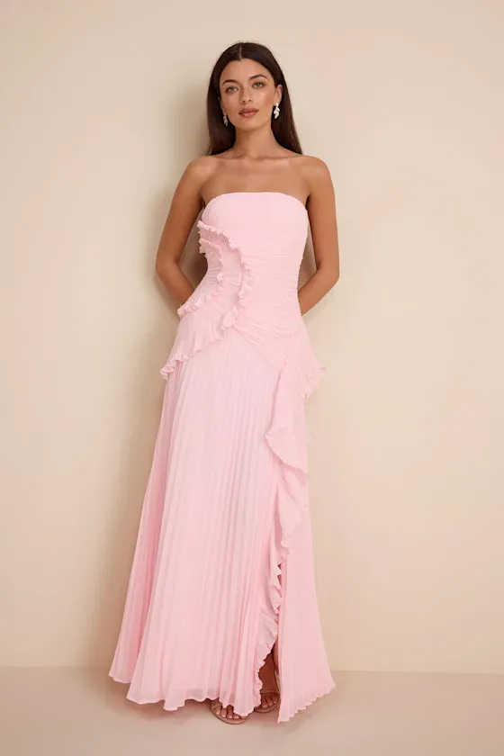 Brylee Light Pink Pleated Ruffled Maxi Dress sold by Lulus
