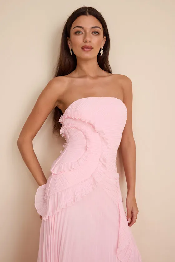 Brylee Light Pink Pleated Ruffled Maxi Dress sold by Lulus product image thumbnail 2