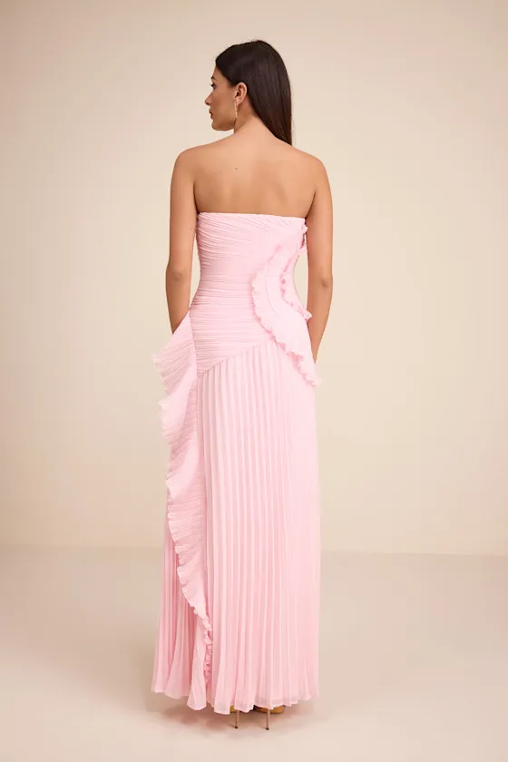 Brylee Light Pink Pleated Ruffled Maxi Dress sold by Lulus product image thumbnail 3