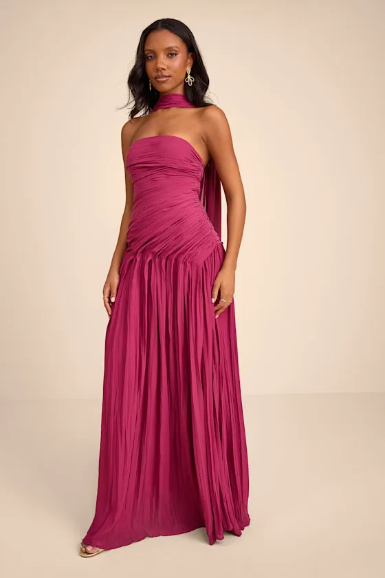 Nellie Berry Pink Pleated Maxi Dress and Scarf Set sold by Lulus product image thumbnail 2