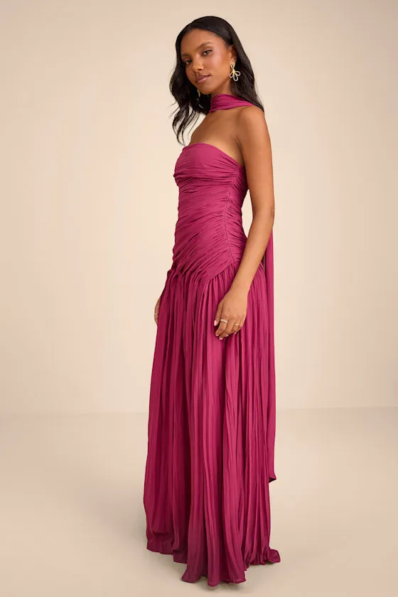Nellie Berry Pink Pleated Maxi Dress and Scarf Set sold by Lulus product image thumbnail 4