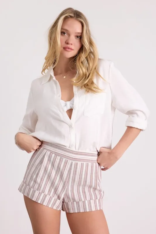 Ambrea White Multi Striped Linen High-Rise Shorts made by Lulus