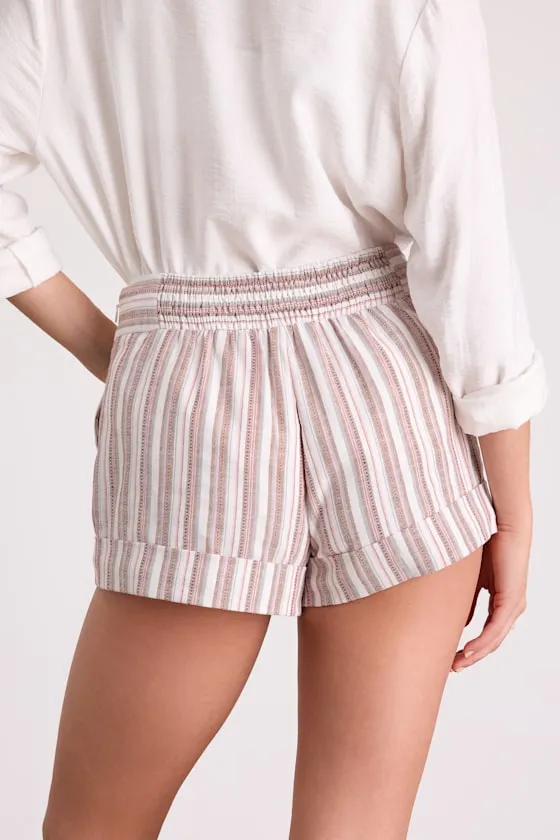 Ambrea White Multi Striped Linen High-Rise Shorts sold by Lulus product image thumbnail 3