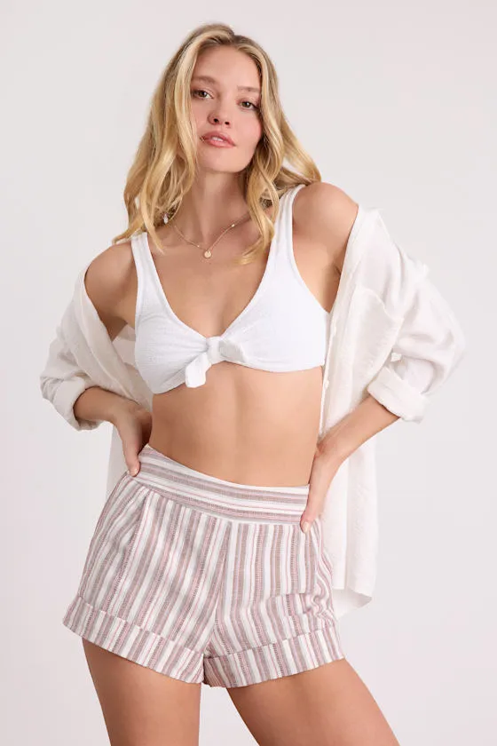Ambrea White Multi Striped Linen High-Rise Shorts sold by Lulus product image thumbnail 4