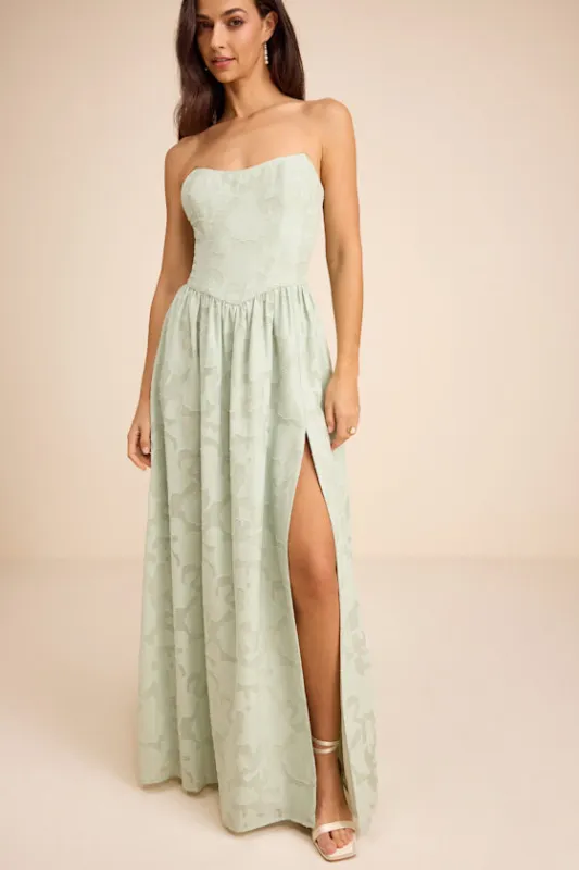 Kalila Sage Floral Burnout Strapless Maxi Dress made by Lulus