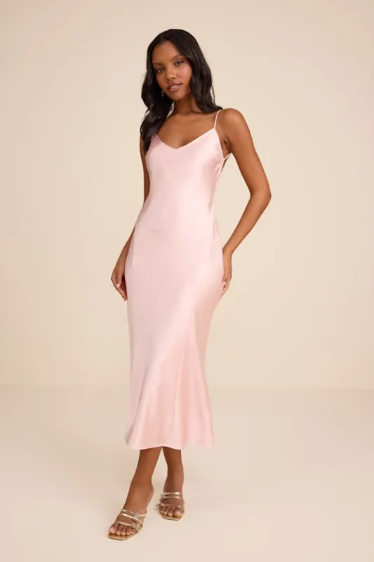 Val Blush Satin Backless Midi Dress made by Lulus