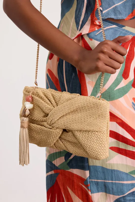 Elowen Natural Raffia Knotted Crossbody Clutch made by Dolce Vita