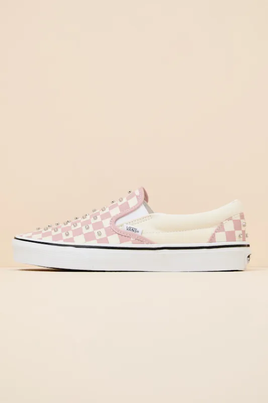 Classic Misty Mauve Checkerboard Rhinestone Slip-On Sneakers made by Vans