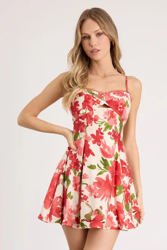 Kylie Cream and Red Floral Skater Mini Dress made by Lulus