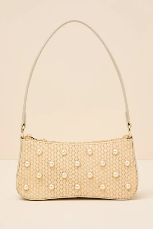 Rita Natural Raffia Pearl Shoulder Bag made by Betsey Johnson