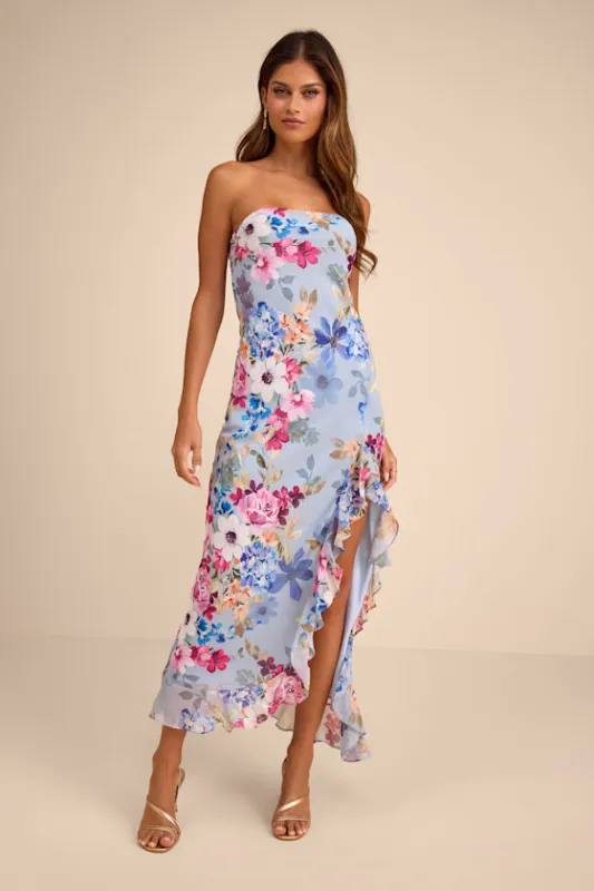 Melissa Light Blue Multi Floral Ruffled Midi Dress made by Lulus