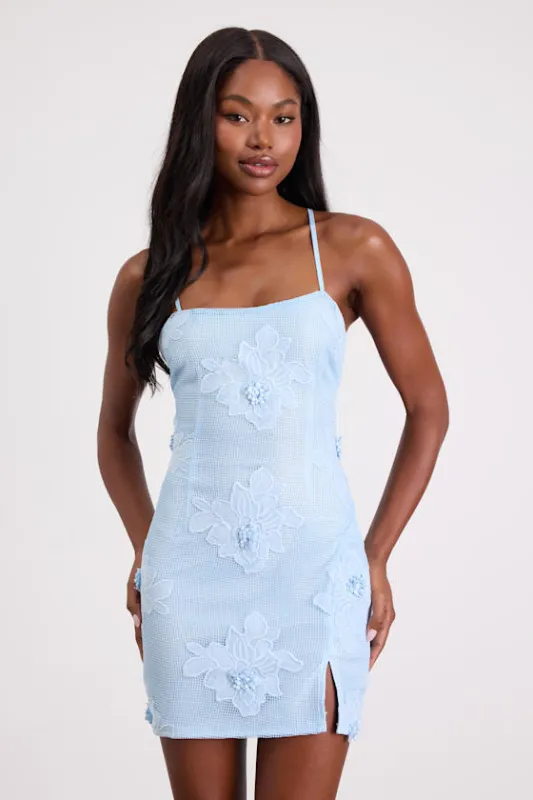 Dominia Light Blue Embroidered Lace-Up Mini Dress made by Lulus