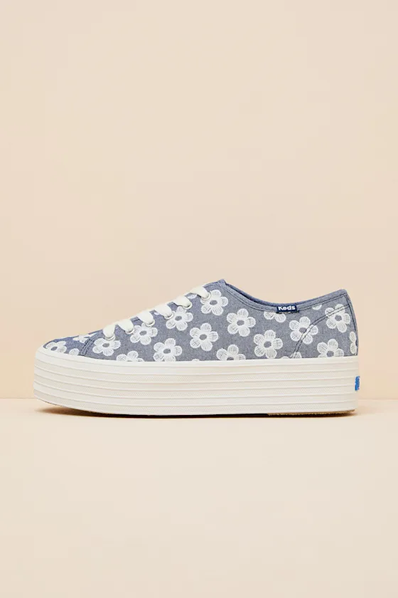 Triple Up Light Blue Floral Embroidered Platform Sneakers sold by Lulus product image thumbnail 2