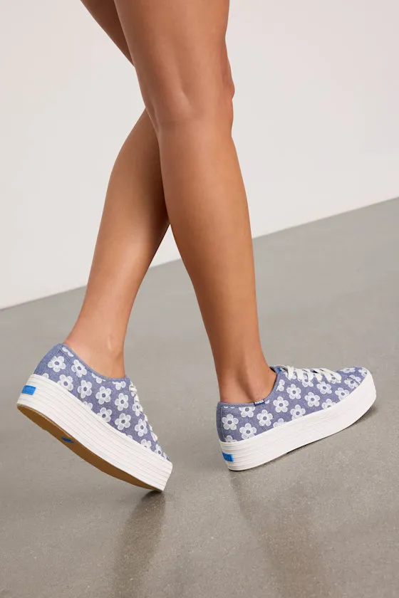 Triple Up Light Blue Floral Embroidered Platform Sneakers sold by Lulus product image thumbnail 3