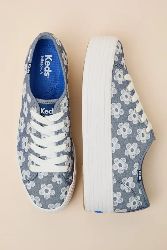 Triple Up Light Blue Floral Embroidered Platform Sneakers sold by Lulus product image thumbnail 4