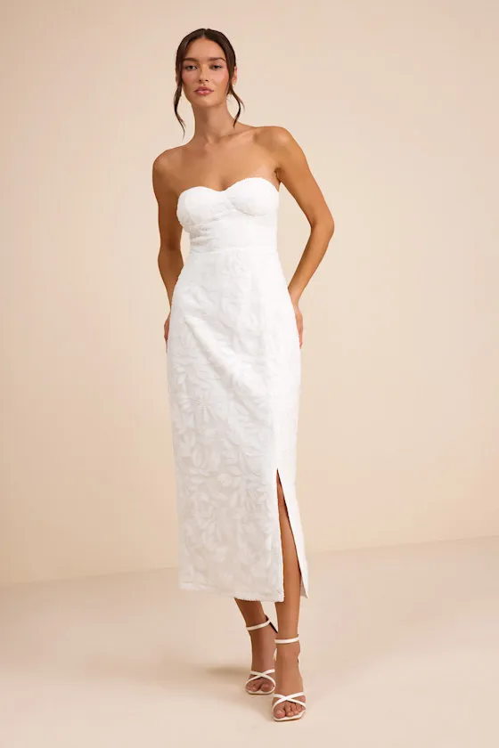 Beyza White Sequin Beaded Strapless Midi Dress sold by Lulus