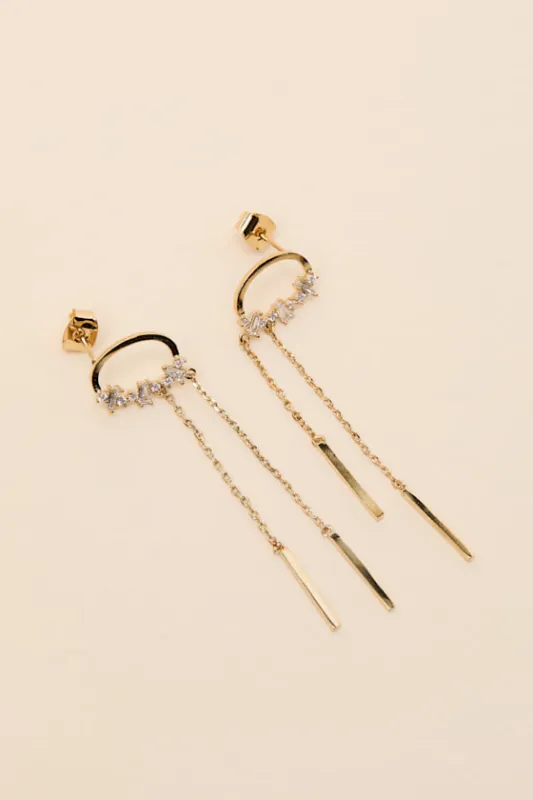 Clea 14KT Gold Rhinestone Chain Drop Earrings made by Lulus