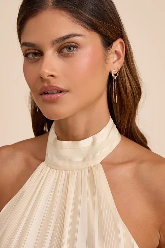 Clea 14KT Gold Rhinestone Chain Drop Earrings sold by Lulus product image thumbnail 2