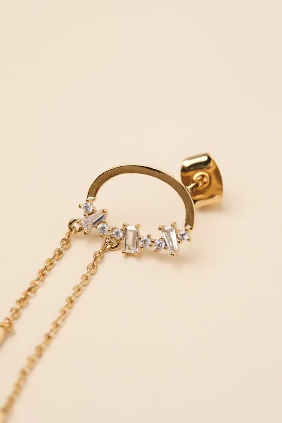 Clea 14KT Gold Rhinestone Chain Drop Earrings sold by Lulus product image thumbnail 3