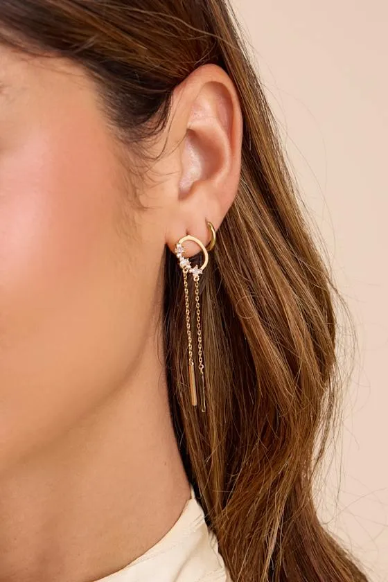 Clea 14KT Gold Rhinestone Chain Drop Earrings sold by Lulus product image thumbnail 4