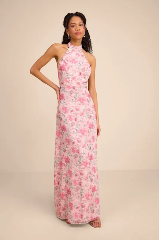 Phebe Pink Floral Halter Maxi Dress made by Lulus