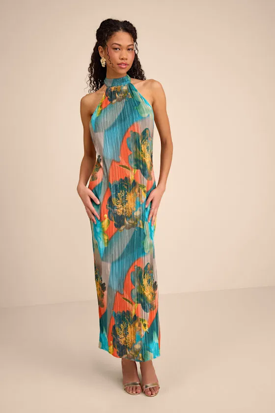 Luala Turquoise Multi Print Plisse Backless Maxi Dress sold by Lulus product image thumbnail 3