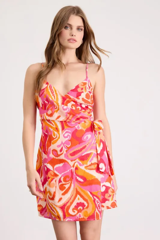 Neya Pink Multi Abstract Wrap Mini Dress made by Lulus