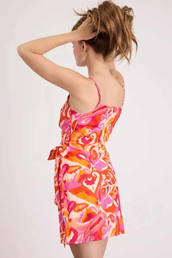 Neya Pink Multi Abstract Wrap Mini Dress sold by Lulus product image thumbnail 3