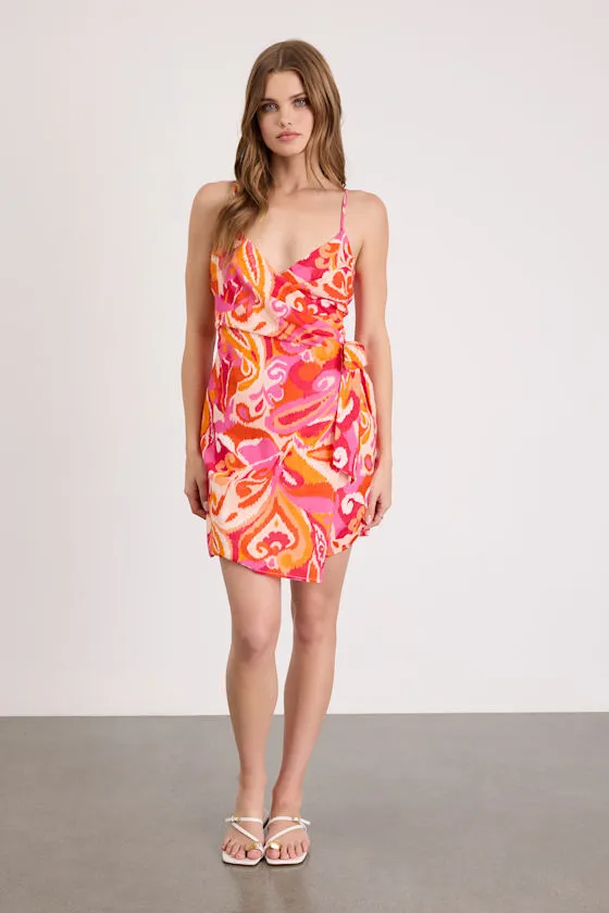 Neya Pink Multi Abstract Wrap Mini Dress sold by Lulus product image thumbnail 4