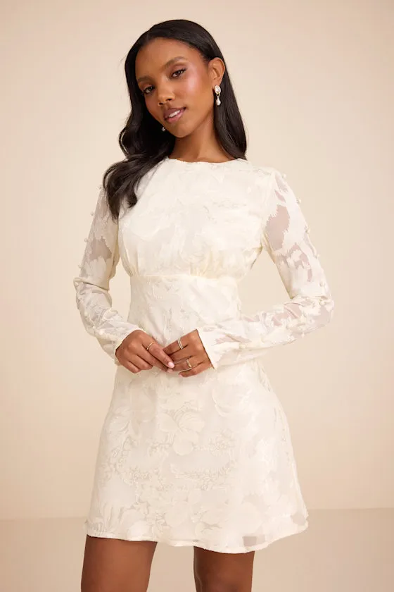 Agnes Ivory Jacquard Long Sleeve Mini Dress sold by Lulus