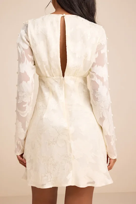 Agnes Ivory Jacquard Long Sleeve Mini Dress sold by Lulus product image thumbnail 3
