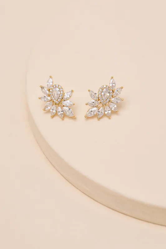 Martha 14KT Gold Rhinestone Stud Earrings made by Lulus