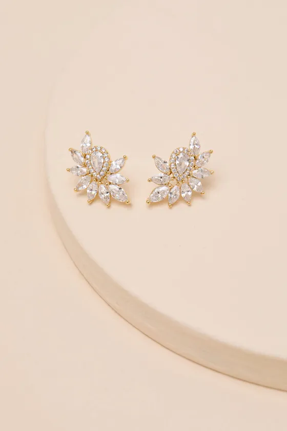 Martha 14KT Gold Rhinestone Stud Earrings sold by Lulus