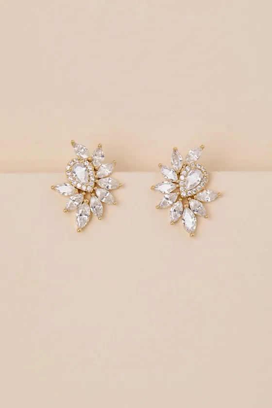 Martha 14KT Gold Rhinestone Stud Earrings sold by Lulus product image thumbnail 2