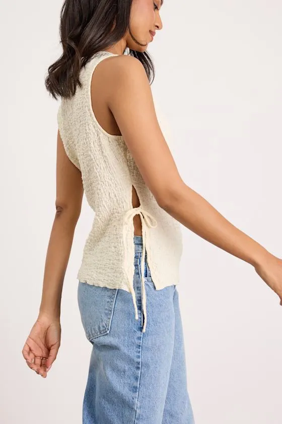 Bizzy Cream Textured Side-Tie Tank Top sold by Lulus product image thumbnail 2