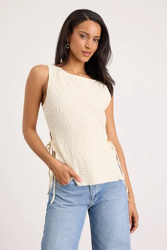 Bizzy Cream Textured Side-Tie Tank Top sold by Lulus product image thumbnail 4